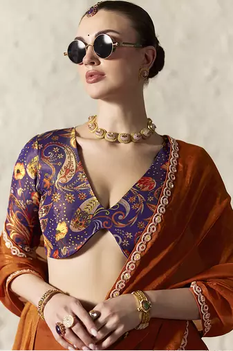rust tissue glass saree with blouse