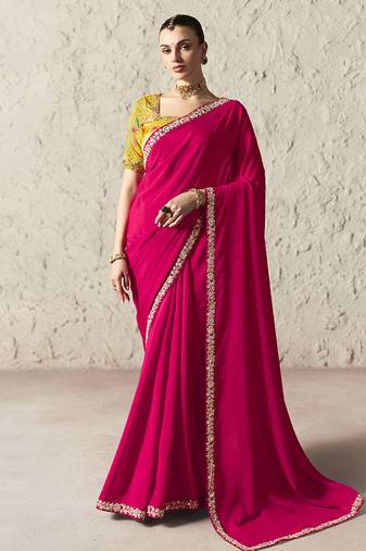 rani pink tissue glass saree with blouse