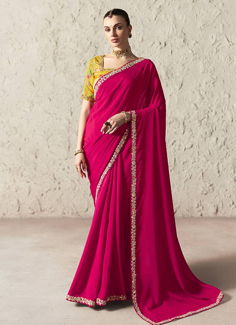 rani pink tissue glass saree with blouse