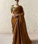 brown tissue glass saree with blouse