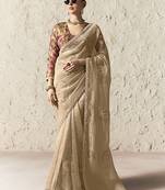 beige tissue glass saree with blouse