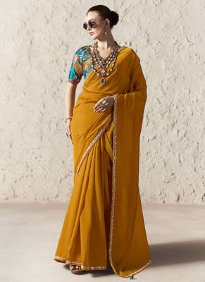 orange tissue glass saree with blouse 1