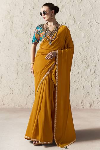 orange tissue glass saree with blouse