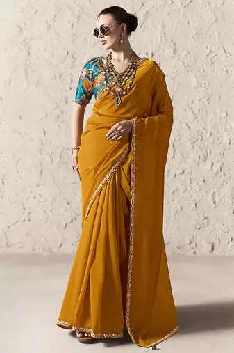 orange tissue glass saree with blouse