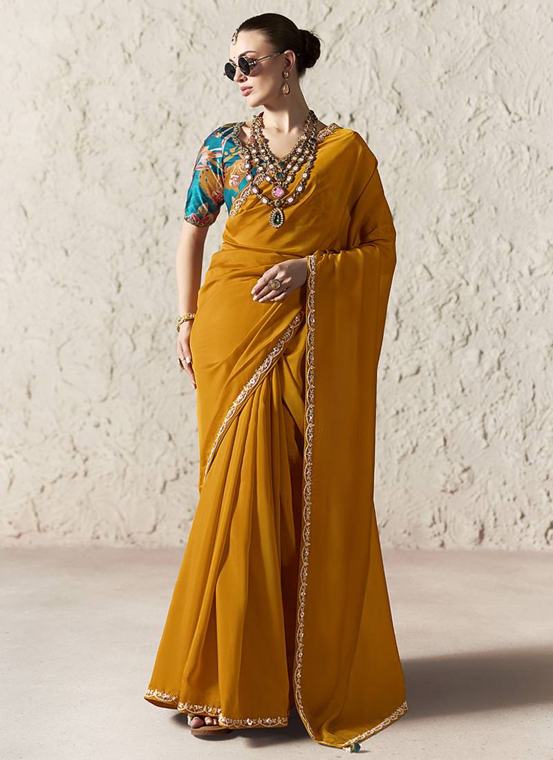orange tissue glass saree with blouse