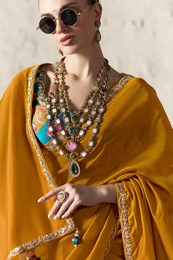 orange tissue glass saree with blouse