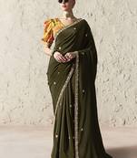 dark mehendi tissue glass saree with blouse