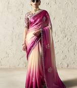 pink & cream tissue glass saree with blouse