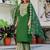 Floral embroidered silk round neck kurta trouser & dupatta set