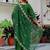 Floral embroidered silk round neck kurta trouser & dupatta set