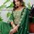 Floral embroidered silk round neck kurta trouser & dupatta set