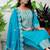 Floral embroidered silk round neck kurta trouser & dupatta set