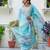 Floral embroidered silk round neck kurta trouser & dupatta set