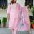 Floral embroidered silk round neck kurta trouser & dupatta set