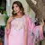 Floral embroidered silk round neck kurta trouser & dupatta set