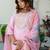 Floral embroidered silk round neck kurta trouser & dupatta set