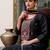 Floral embroidered silk round neck kurta trouser & dupatta set