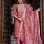 Floral embroidered silk round neck kurta trouser & dupatta set