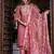 Floral embroidered silk blend round neck kurta trouser & dupatta set