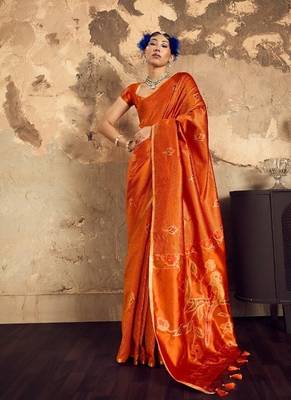 ORANGE weaving silk blend saree  1