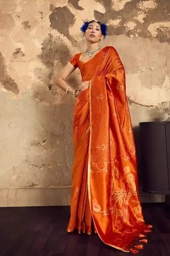 ORANGE weaving silk blend saree 
