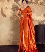 ORANGE weaving silk blend saree 