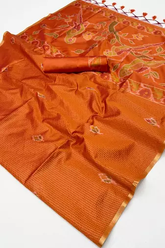ORANGE weaving silk blend saree 