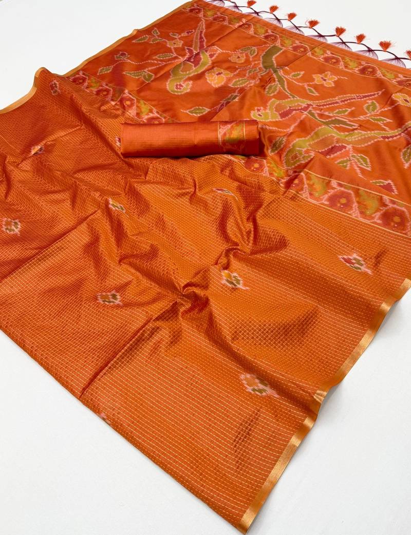 ORANGE weaving silk blend saree 