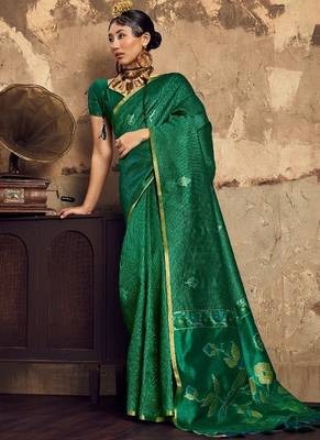  GREEN weaving silk blend saree  1