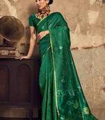  GREEN handloom weaving silk blend saree 