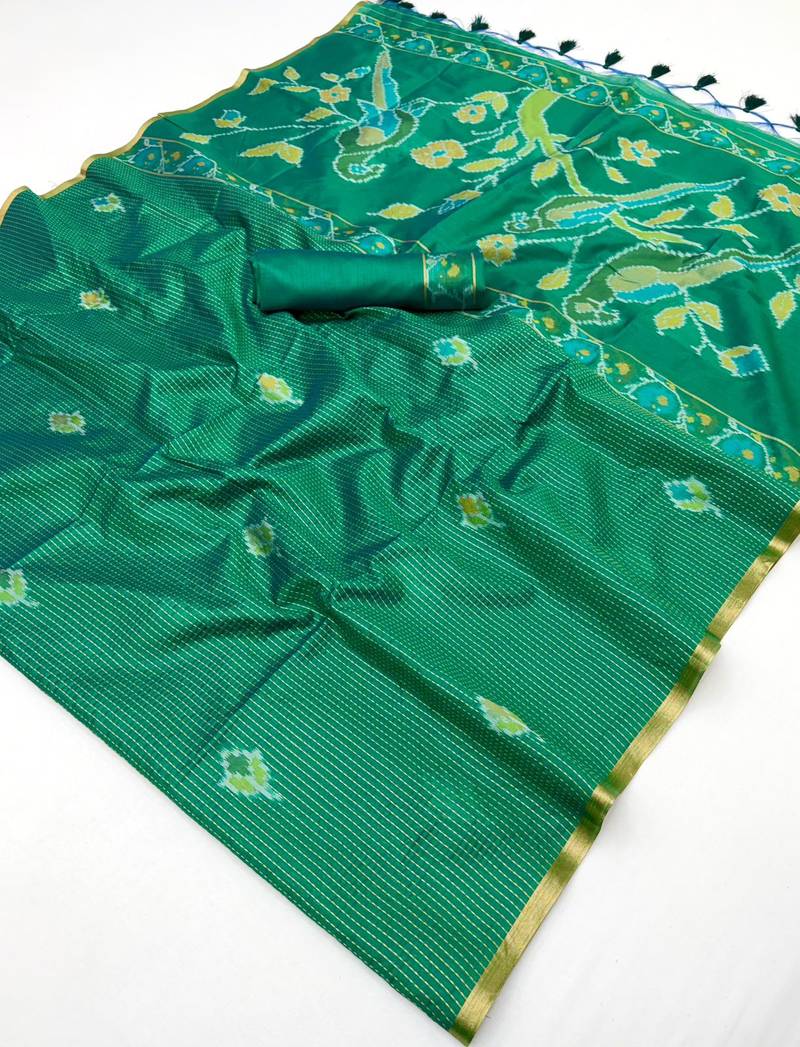  GREEN handloom weaving silk blend saree 