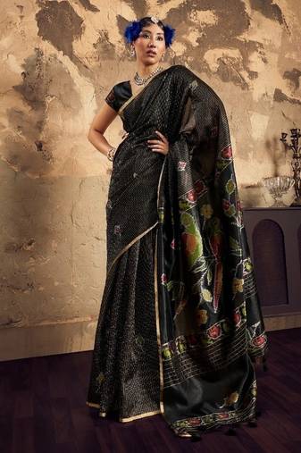 BLACK  weaving silk blend saree 