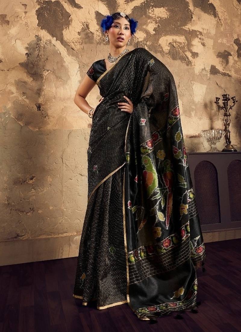 BLACK  weaving silk blend saree 