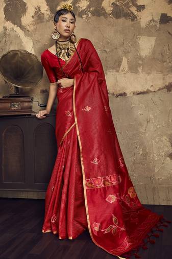  MAROON weaving silk blend saree 