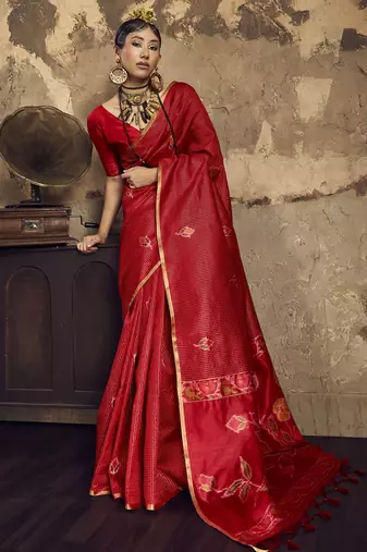  MAROON weaving silk blend saree 