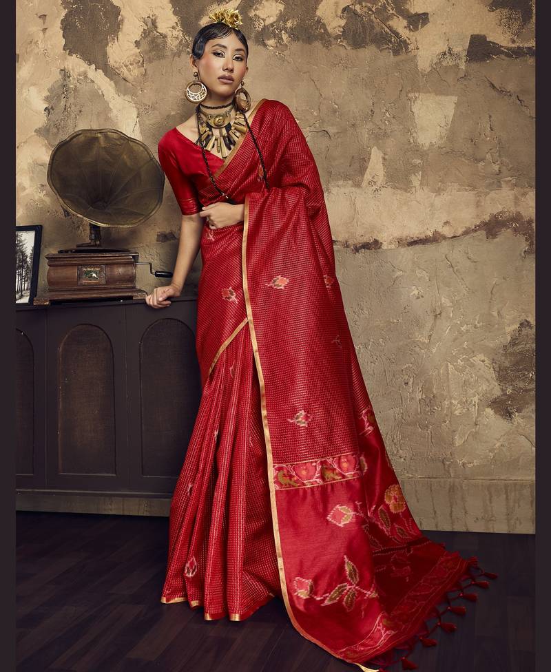  MAROON weaving silk blend saree 