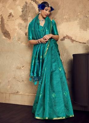  SKYBLUE weaving silk blend saree  1