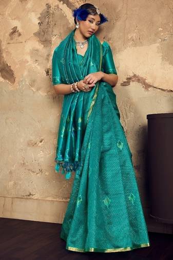 SKYBLUE weaving silk blend saree 