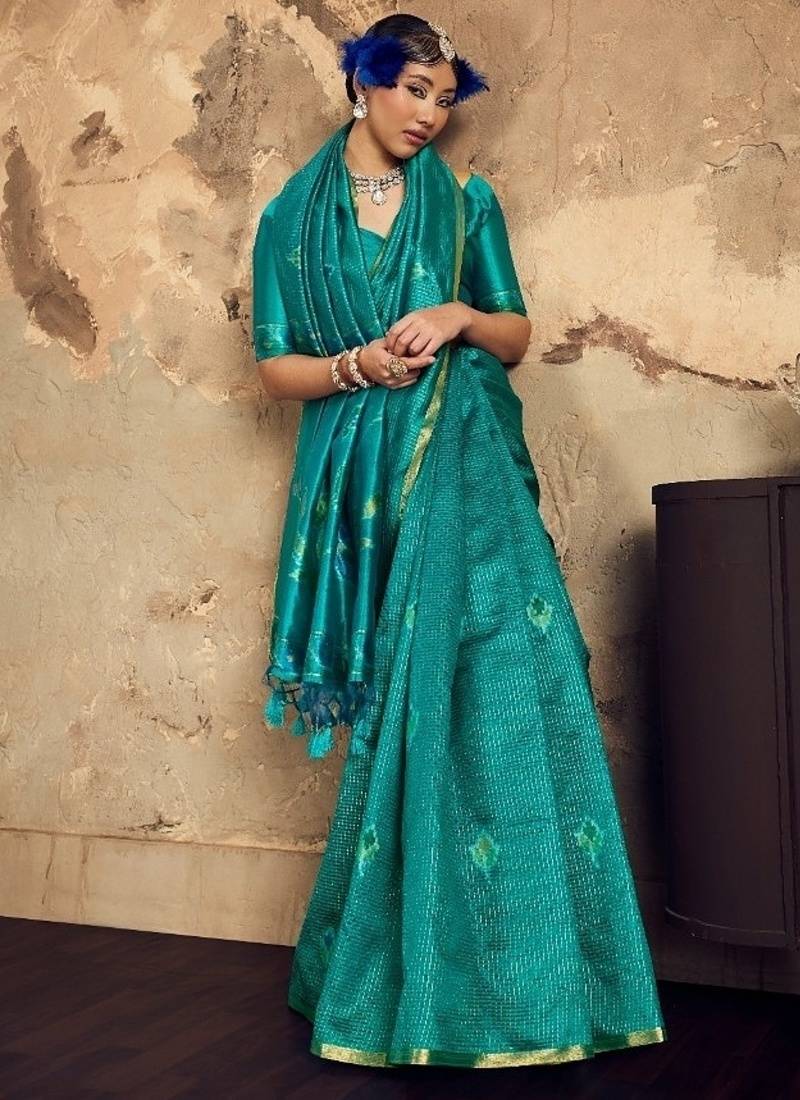  SKYBLUE weaving silk blend saree 