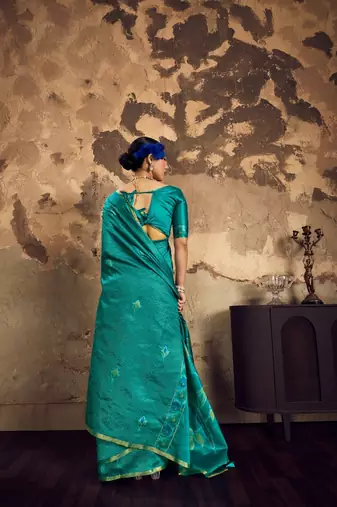  SKYBLUE weaving silk blend saree 