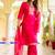 Floral embroidered silk round neck kurta trouser & dupatta set