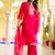 Floral embroidered silk blend round neck kurta trouser & dupatta set