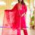 Floral embroidered silk round neck kurta trouser & dupatta set