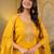 Floral embroidered silk round neck kurta trouser & dupatta set