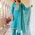 Floral embroidered silk round neck kurta trouser & dupatta set
