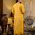 Floral embroidered silk round neck kurta trouser & dupatta set