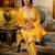 Floral embroidered silk round neck kurta trouser & dupatta set