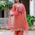 Floral embroidered silk round neck kurta trouser & dupatta set