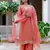 Floral embroidered silk blend round neck kurta trouser & dupatta set