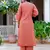Floral embroidered silk round neck kurta trouser & dupatta set